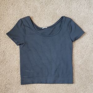 Athleta Girl Rise Above Rib Crop Tee, Color: Bluish Gray, Size: Girls L/12